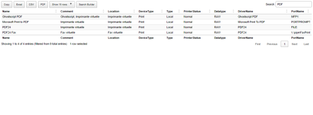 PowerShell, liste des imprimantes dans un navigateur, avec recherche active